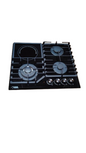 Khal Hob 3 gas(1 wok) + 1 electric ceramic plate, black glass 60cm