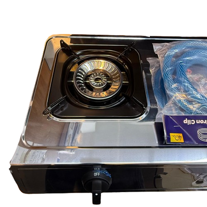 VON Cooker 2 Burner Gas Table Top  Enamel Coated, Stainless Steel With 1.5M Free Gas Pipe VCT2XWGX