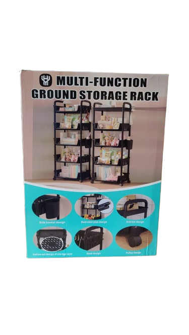 NUNIX  5-Tier Kitchen Organizer Rack With Rollers  Slim Storage Shelf  130x34.5x25.5cm Black YH6701-5A