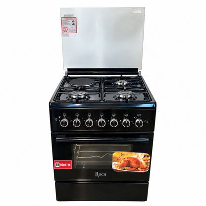 Roch Cooker free standing 3 Gas Burners + 1 Hotplate - Black RECK-631BL-60x60