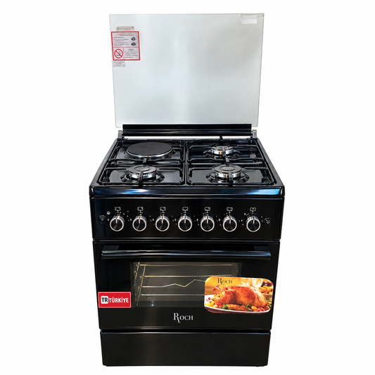 Roch Cooker free standing 3 Gas Burners + 1 Hotplate - Black RECK-631BL-60x60