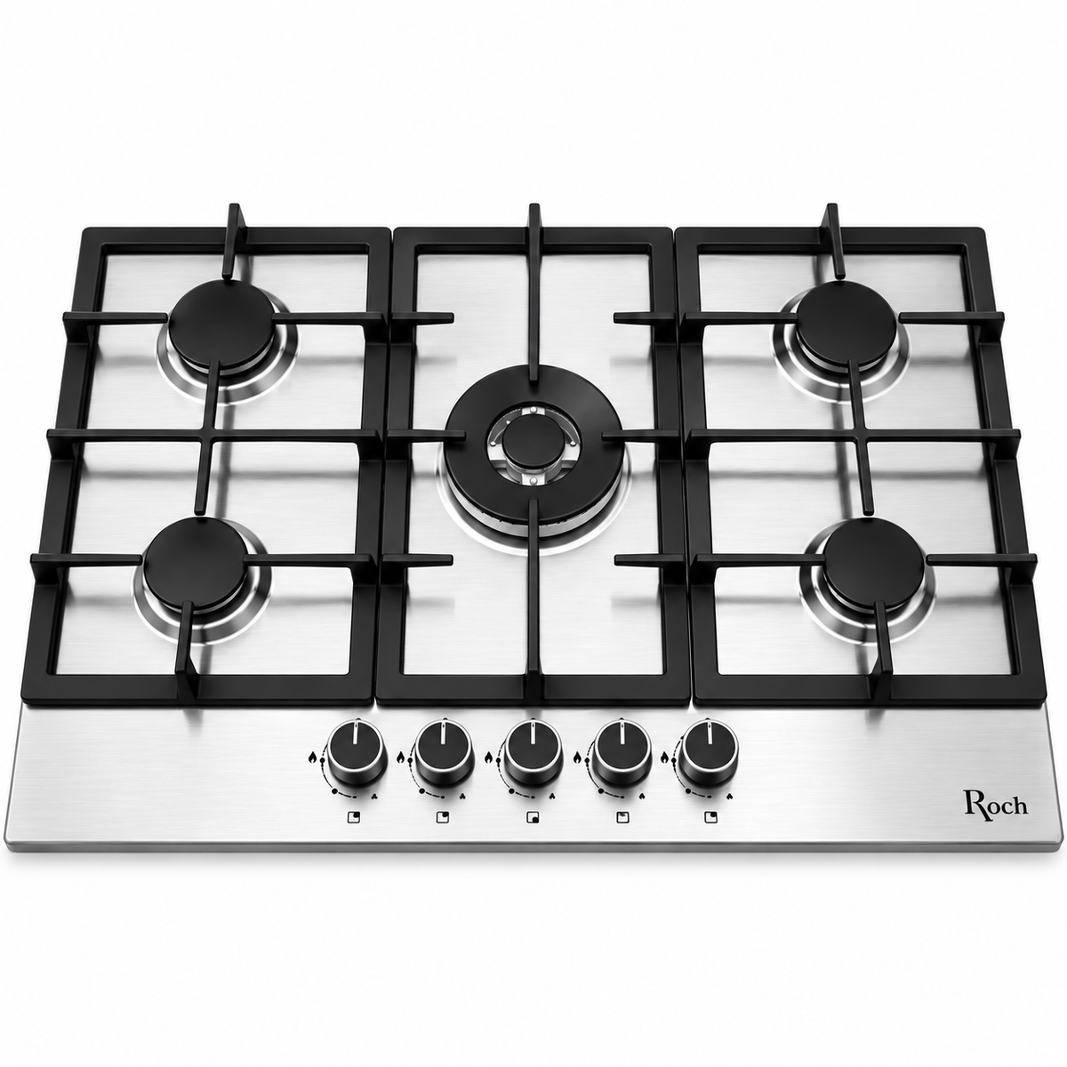 Roch Hob Built In 90cm 5 Burner With Wok Stainless Steel, Auto Ignition, LPG Compatible