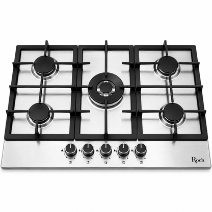 Roch Hob Built In 90cm 5 Burner With Wok Stainless Steel, Auto Ignition, LPG Compatible