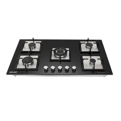 Bolesi Hob 5 Burner With 1 Wok Built-In Gas Hob 90CM  Tempered Glass Top, Cast Iron Pan Support  HOB-HB-59002