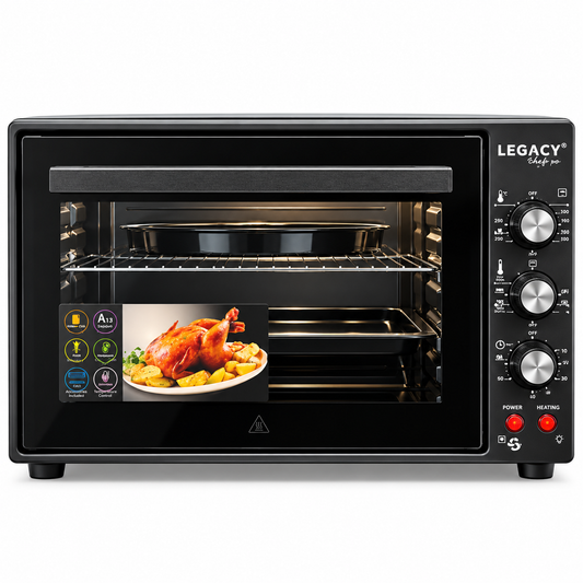 Legacy Oven table oven Gas Oven 60L Black and Stainless Steel with silver handle