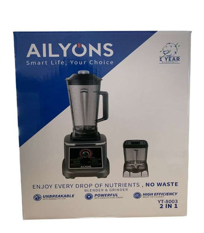 AILYONS Blender 2 In 1 With Grinder Machine 2.0L Grey YT-8003