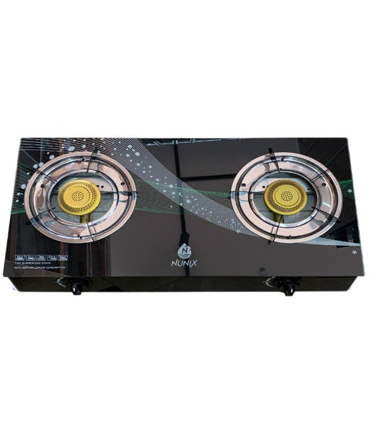 Nunix Cooker, Glass Table Top Double Burner Gas Stove GCPRO007