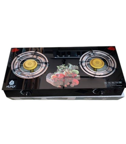 Nunix Cooker, Glass Table Top Double Burner Gas Stove GCPRO004