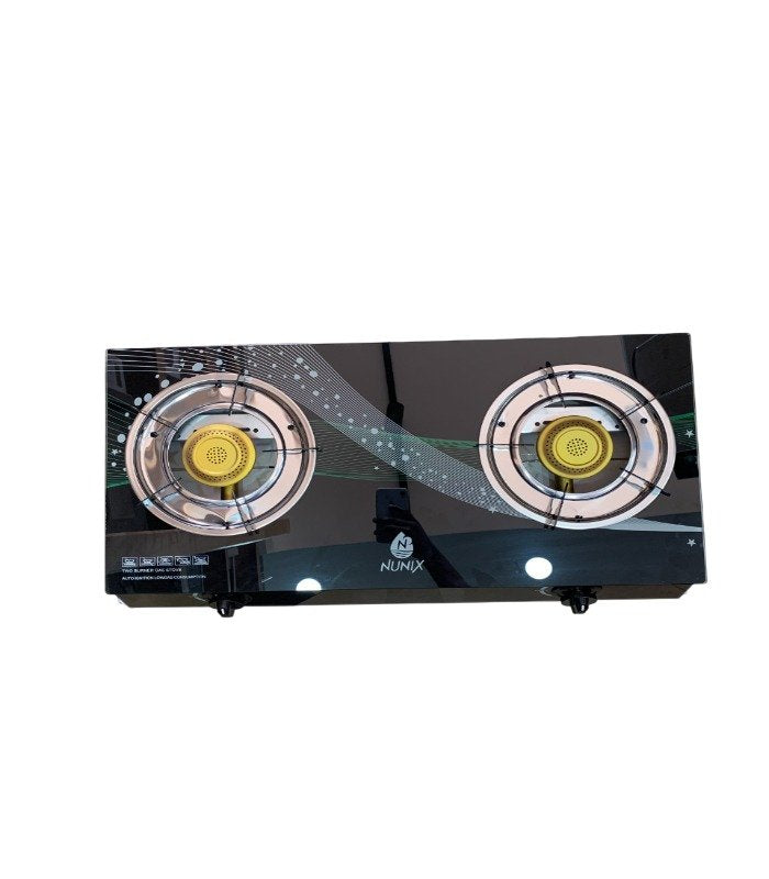 Nunix Cooker, Glass Table Top Double Burner Gas Stove GCPRO007