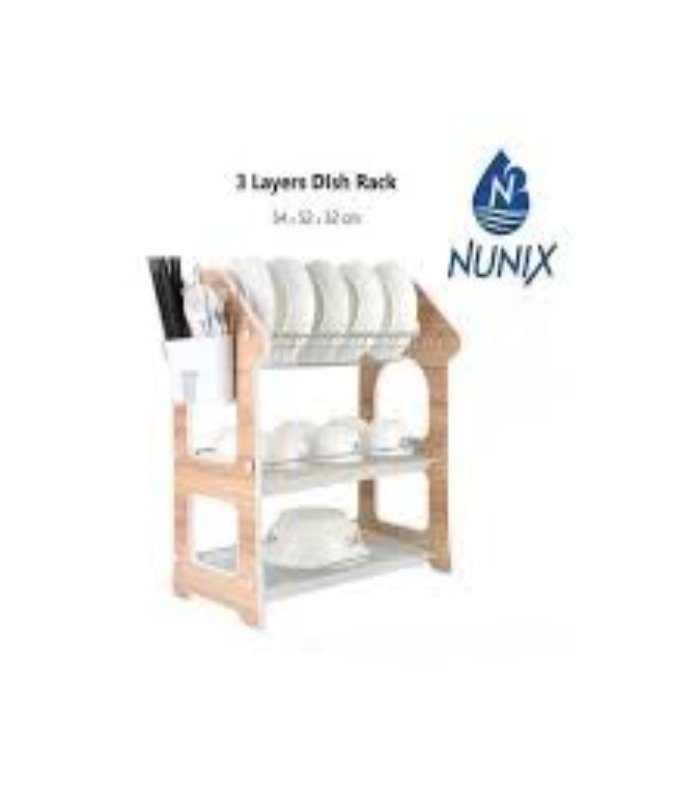 Nunix Dishrack 3 Layer Wooden With Removable Plastic Drip Tray.