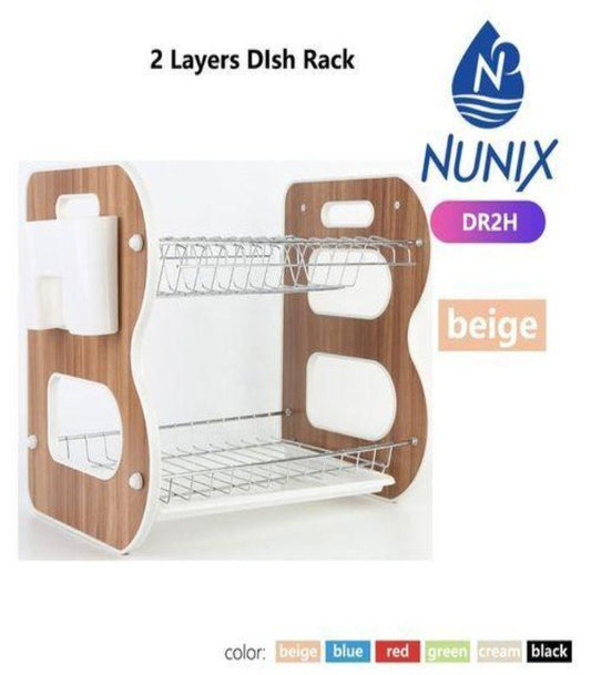 Nunix Dishrack 2 Layer Wooden With Removable Plastic Drip Tray.
