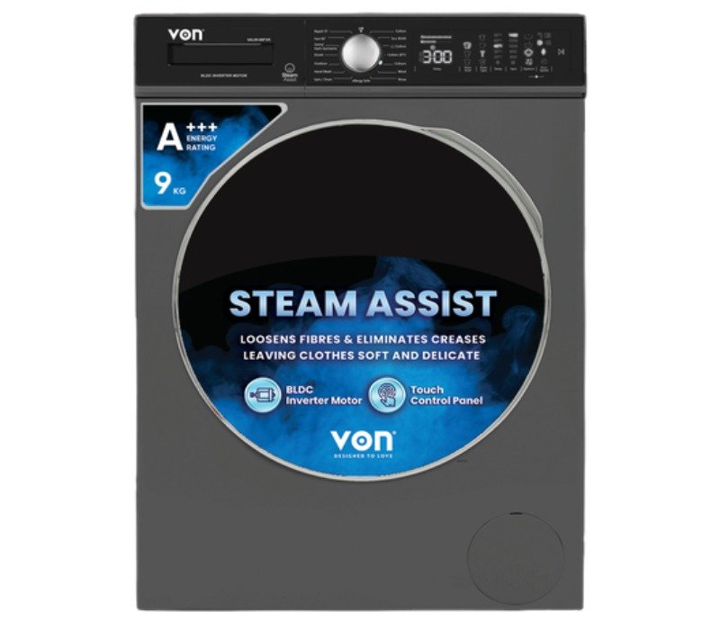 Von Washing Machine Front Load Silver - 9KG VALW-09FVK