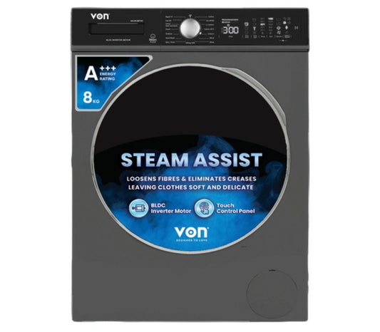 Von Washing Machine Front Load Silver - 8KG VALW-08FVK