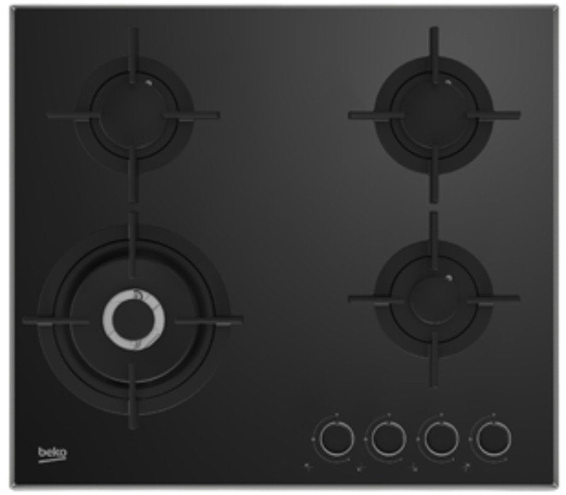 Beko Hob 60cm 3 Gas + 1 Wok on black glass HCLW64222S