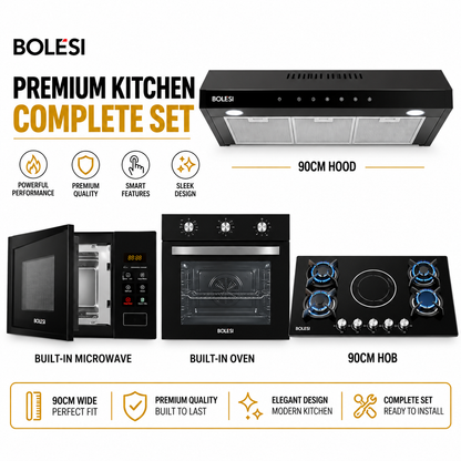 Bolesi Hob 90cm Built-In Kitchen Set, Hob, Hood, Oven And Microwave Combo, Modern Luxury Kitchen Appliances