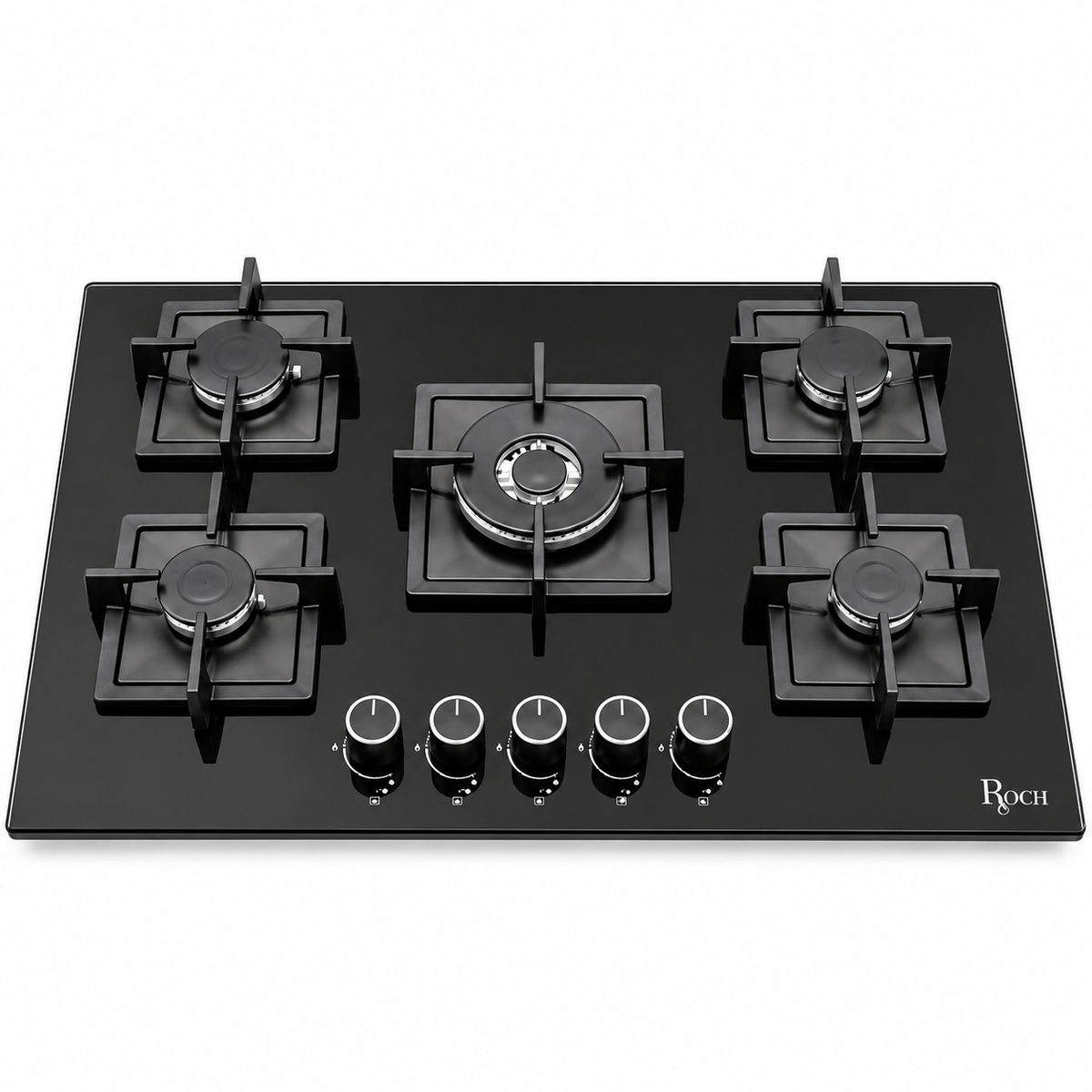 Roch Hob Built In 90cm 5 Burner With Wok Black Tempered Glass Top, Auto Ignition RBH 9050 GLB