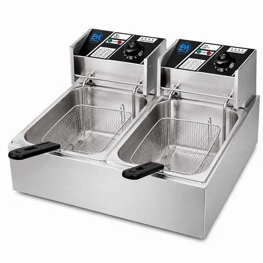Electromate 12litres double tank electric deep fryer-6litres+6litres stainless steel.