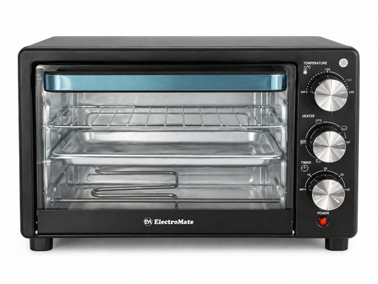 ElectroMate Electric Oven 20L EO02-20L–2000W, Grill and Rotisserie, Multi-Function Baking Oven with Light
