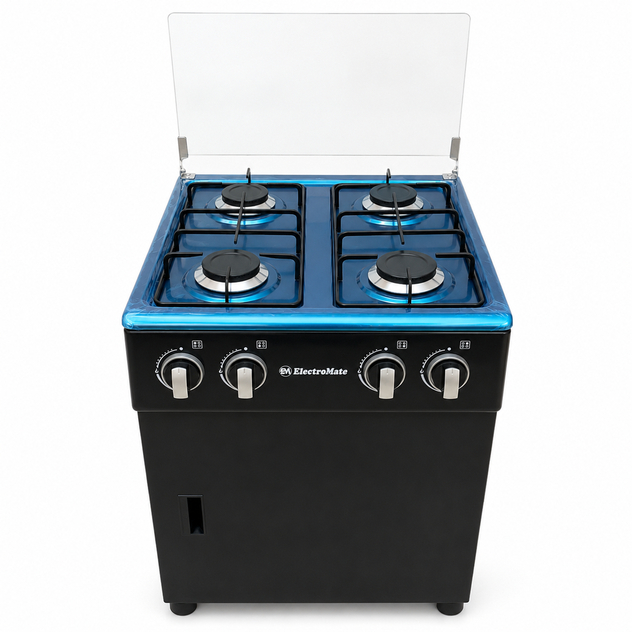 ElectroMate Gas Cooker 4 Burner with Gas Cylinder Storage Cabinet & Tempered Glass Lid – SGS005