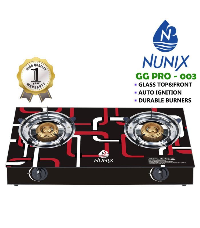 Nunix Cooker, Glass Table Top Double Burner Gas Stove GG PRO 003