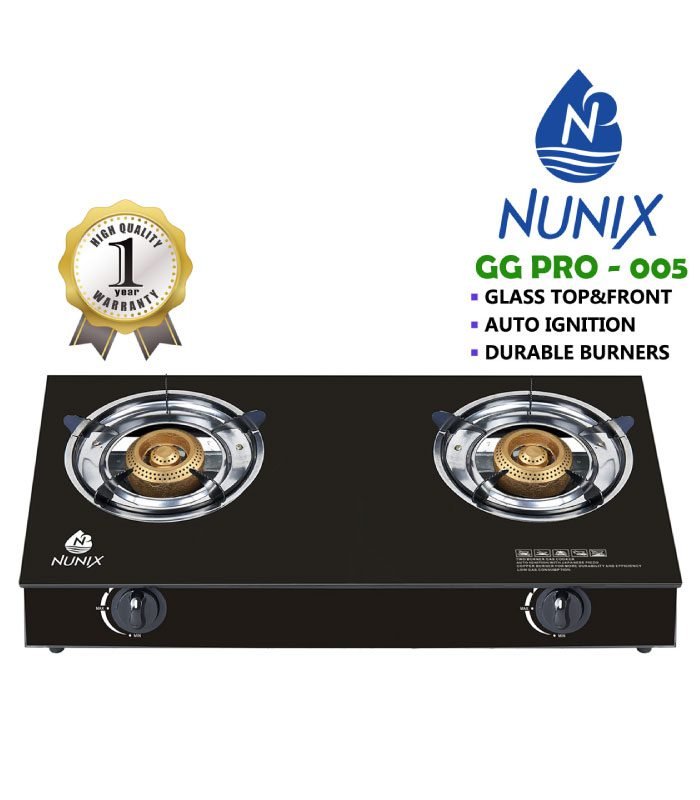 Nunix Cooker, Glass Table Top Double Burner Gas Stove GG PRO 005