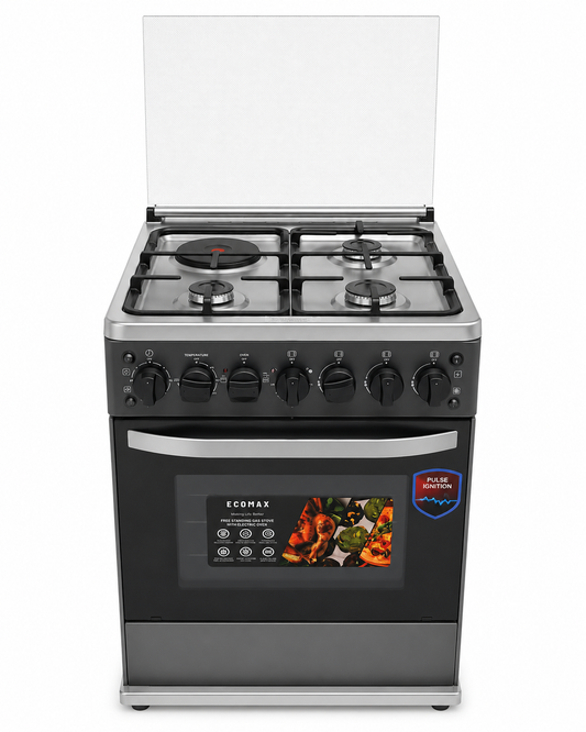 Ecomax cooker lx-880u 60x60cm 3 gas + 1 electric with electric oven, rotisserie, grill and gas sensor-Gray