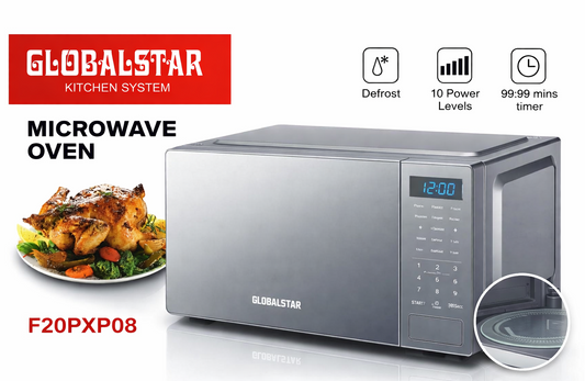 Globalstar Microwave Oven F20PXP08 20L -700W Power,Multi-Function Cooking,Defrost,Easy Manual Control White