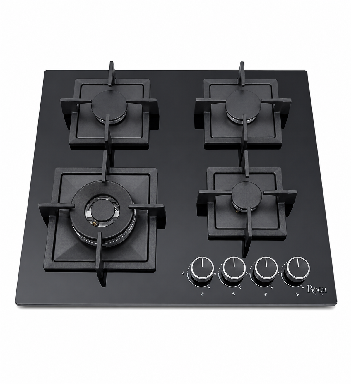 ROCH 60cm Built-In Gas Cooker Hob 4 Gas Burners Black Tempered Glass