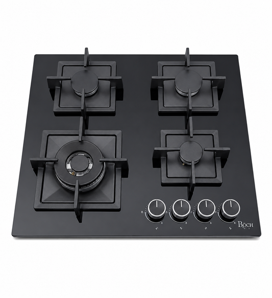 ROCH 60cm Built-In Gas Cooker Hob 4 Gas Burners Black Tempered Glass