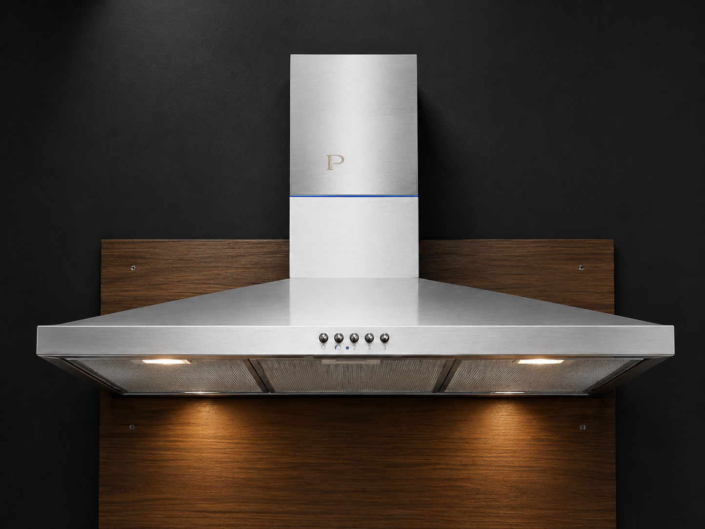 RochT-Shape Kitchen Hood 90CM Silver Stainless Steel Chimney Cooker Hood With LED Lights and 3-Speed Extraction