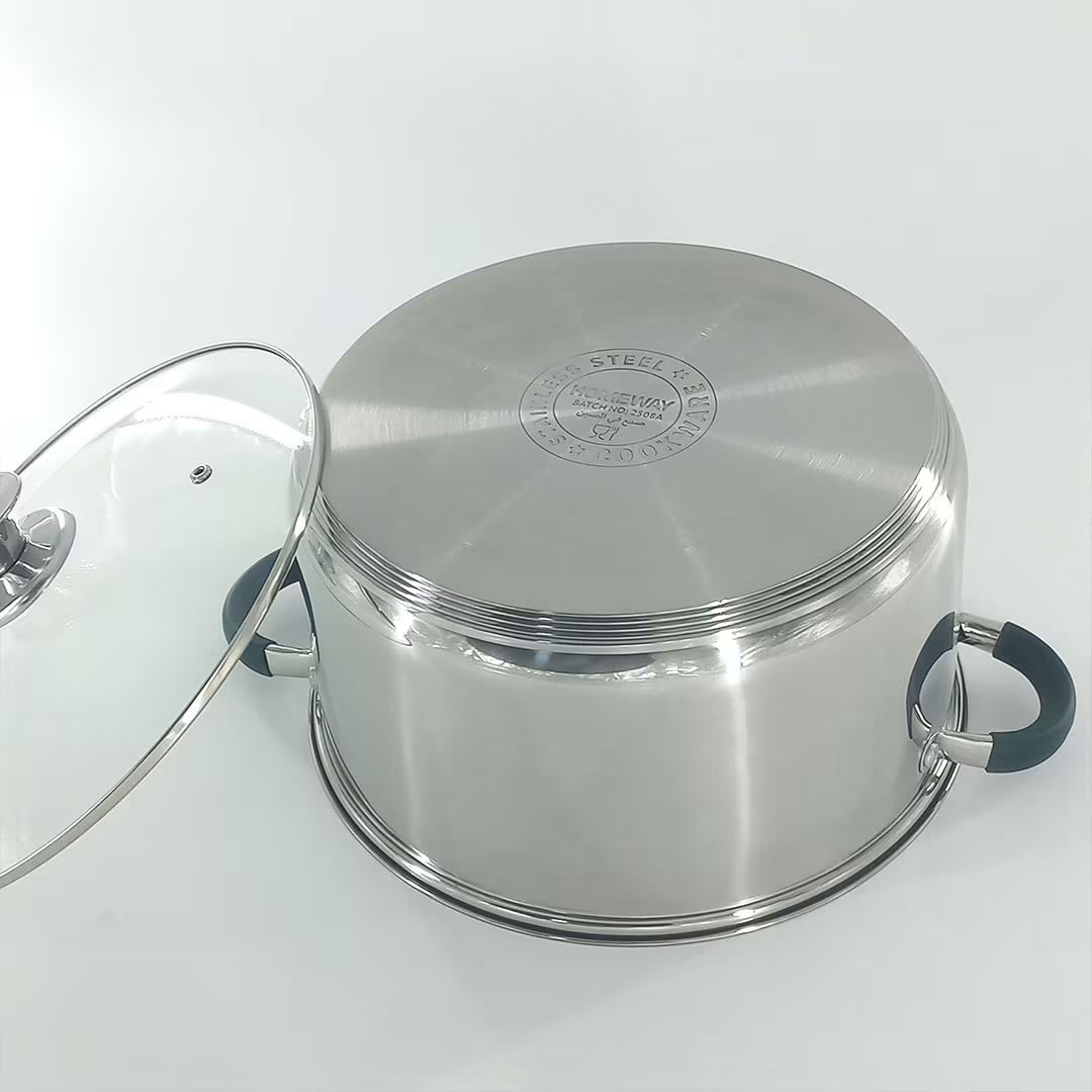 Edenberg Cooking Pot EB-3022 Stainless Steel  17.7L – 34cm – Multi-Ply Base – Glass Lid – Induction Compatible