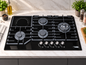 Khal Hob 4 Gas(1 WOK) + 1 Electric Ceramic Plate ,Black Glass 90cm ID-5003