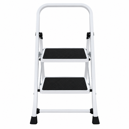TLAC Foldable Steel Step Ladder GD-SL01P – 2-Step, White & Black