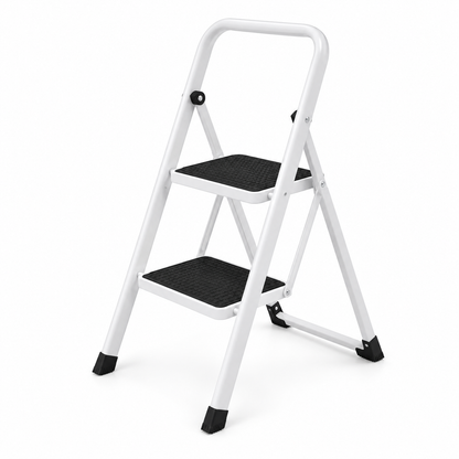 TLAC Foldable Steel Step Ladder GD-SL01P – 2-Step, White & Black