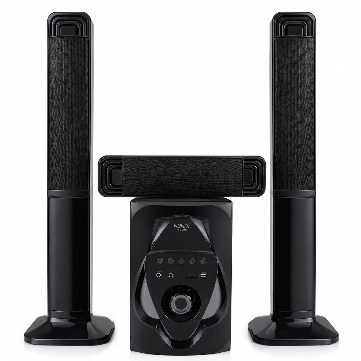 Nunix NU-M19 3.1CH Mini Home theater system tall boy with FM radio,LED display, Bluetooth and AC power input 90W power output