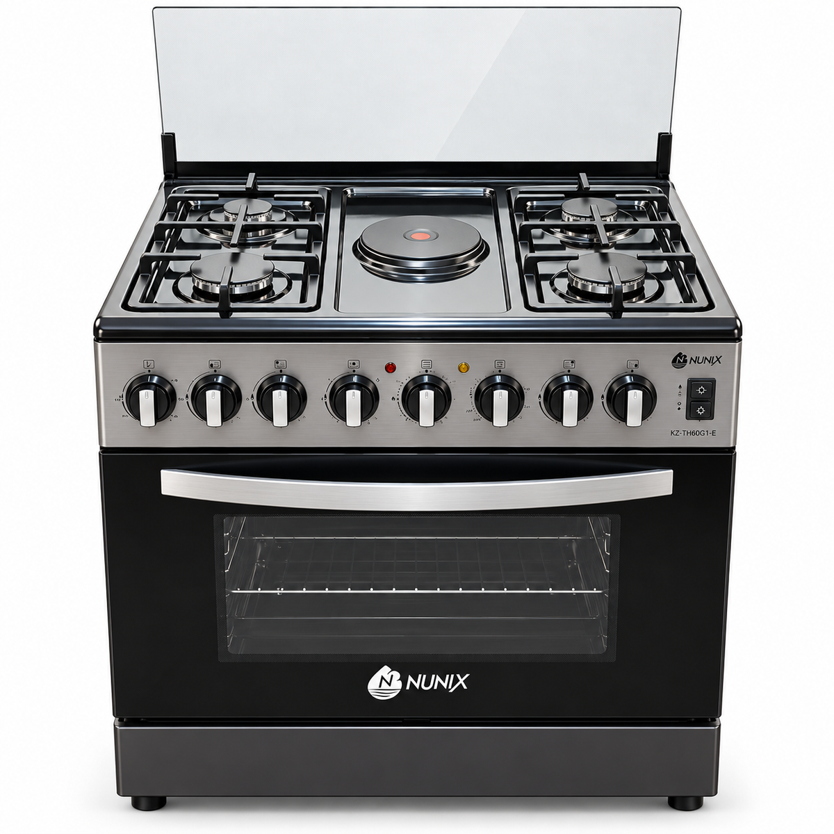 Nunix Freestanding Cooker-4Gas Burners +1Electric Hotplate,Electric Oven,60*70cm + Free Popcake Maker -KZ-760-4G1E