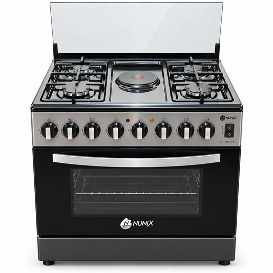 Nunix Freestanding Cooker-4Gas Burners +1Electric Hotplate,Electric Oven,60*70cm + Free Popcake Maker -KZ-760-4G1E
