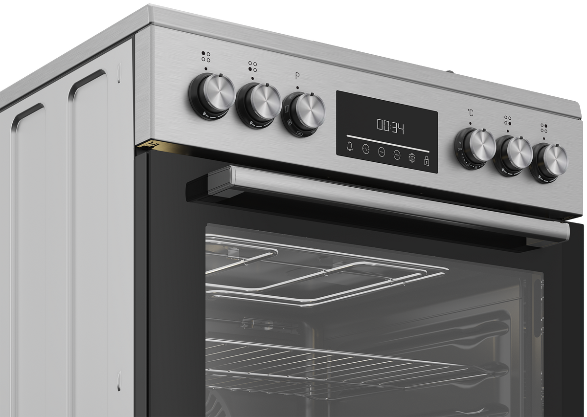 Beko Cooker 60cm Freestanding 4 Gas Burners, 66L Fan-Assisted Electric Oven, Stainless Steel