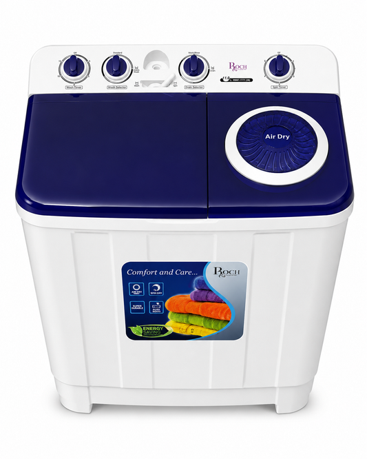ROCH Washing Machine 11KG Semi-Automatic Twin Tub with Air Dry System – RWM-11TT-J(W), White/Blue