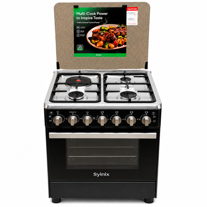 Syinix Cooker Free Standing 3 gas +1 plate with 80L Electric Oven & Rotisserie size 60X60 modelQ60GC3