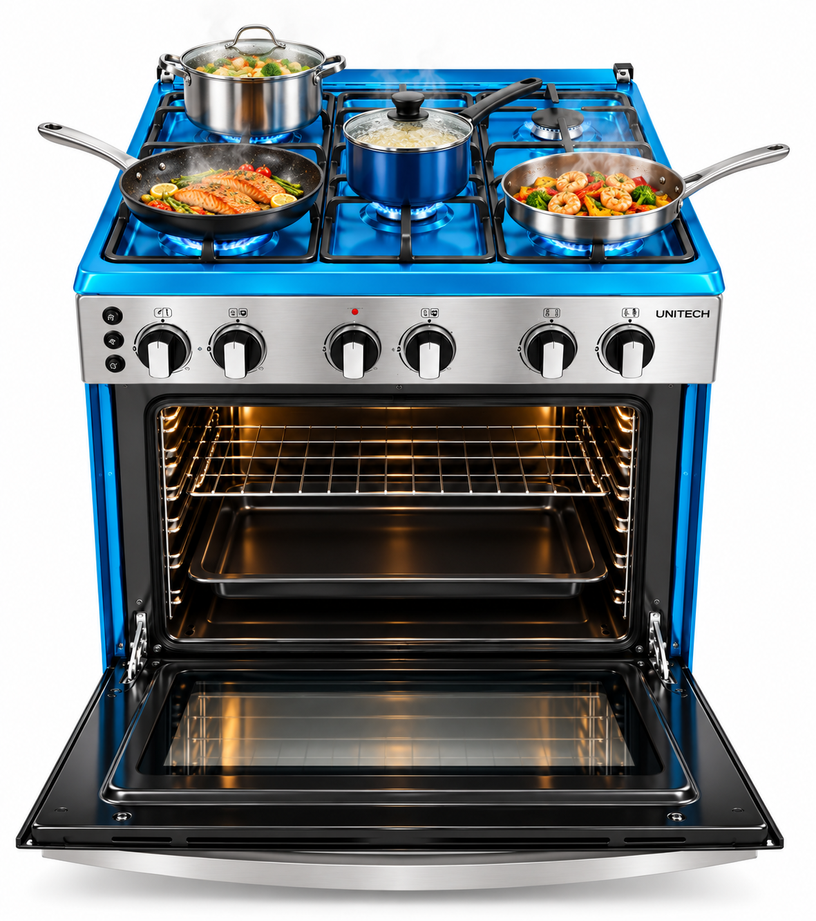 Unitech Cooker Free Standing 5 Gas Burners,Gas Oven,Jet burner with WOK Size 60*80