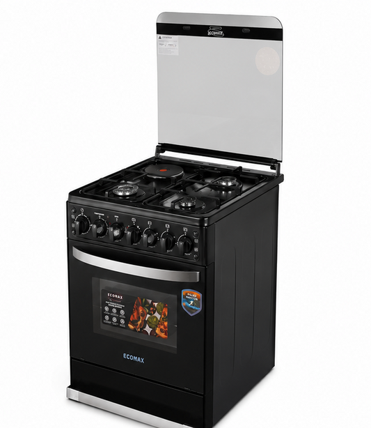 Ecomax cooker lx-880u 60x60cm 3 gas + 1 electric with electric oven, rotisserie, grill and gas sensor – black