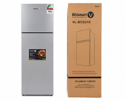 VOLSMART Refrigerator VL-BCD210 210L Double Door Top Freezer Fridge Silver Energy Saving Low Power Consumption