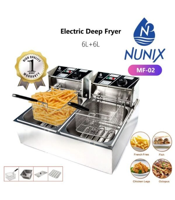 Nunix  Fryer, 12L Double Baskets Chicken And Chips Electric Fryer MF-02 - Image 1