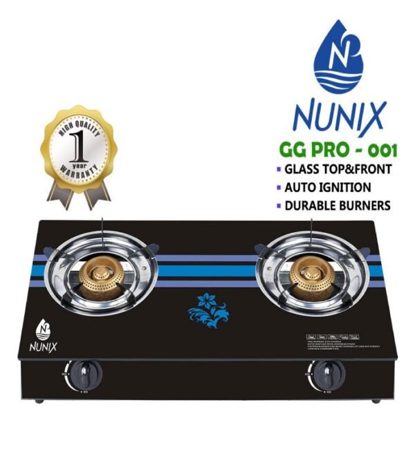 Nunix Cooker, Glass Table Top Double Burner Gas Stove GG PRO 001 - Image 1