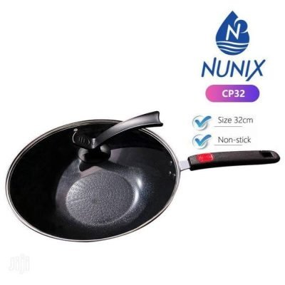 Nunix 32cm Non-Stick High Quality Deep Frying Wok Pan-Glass Lid CP32