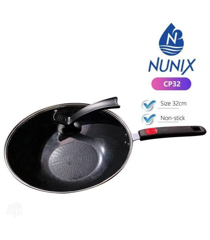 1-2022-11-04T160603.574-1.jpg Nunix 32cm Non-Stick High Quality Deep Frying Wok Pan-Glass Lid CP32 - Image 1