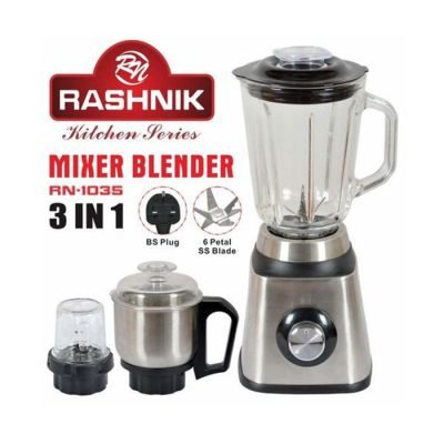 Rashnik Blender Quality Stainless Steel With Glass Jug Mixer Blender RN-1035