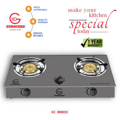 Eurochef Cooker EK-B002C Glass Gas Stove, 2 Burners Gas Cooker, Table Top