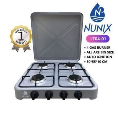 Nunix Cooker, 4 Burner Table Top Gas Cooker Stove - Metallic Grey LT04-01